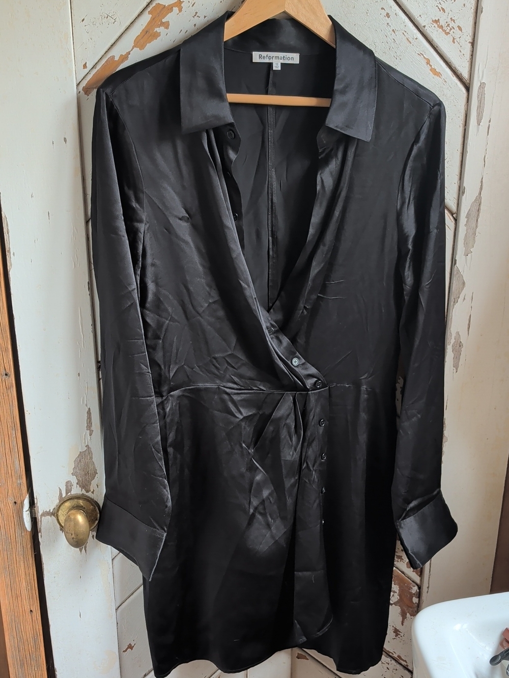 Reformation Black Silk Button-Front Dress with Keyhole Back Detail
